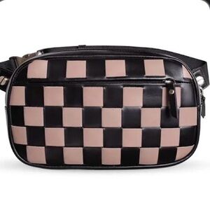 The Devin Checkerboard Crossbody Bag in Black & Tan